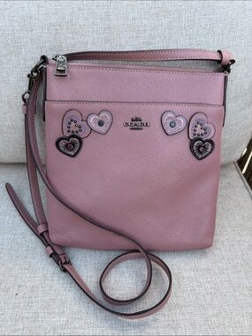 Coach KITT Pink Crossbody Bag with Heart Appliqués